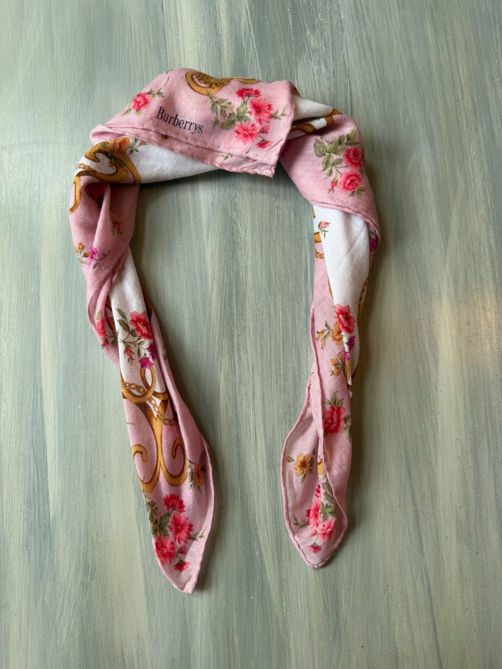Burberry Pink Floral Cotton Scarf Bandana Hair Bow Bag Accessory Necketchief - Picture 5 of 10